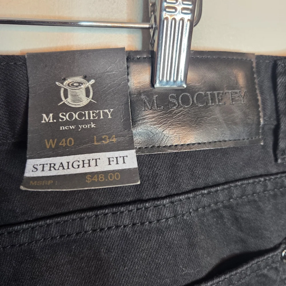 NWT M. Society Jet Black Straight Fit Pants 40x34 100% Cotton